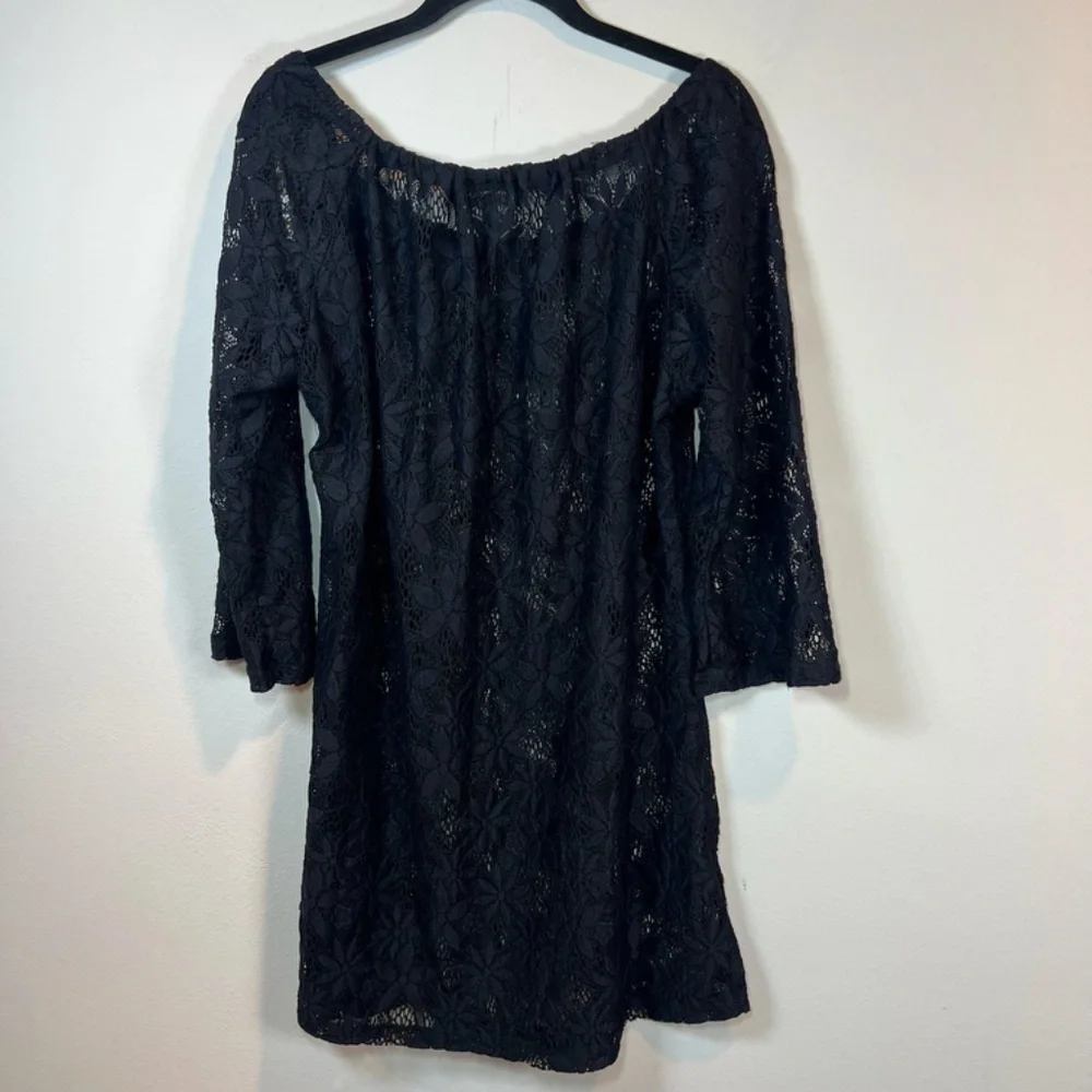 J. Valid Floral Crochet Lace Tunic Swim Cover Up Dress Black Vacation  NEW Large